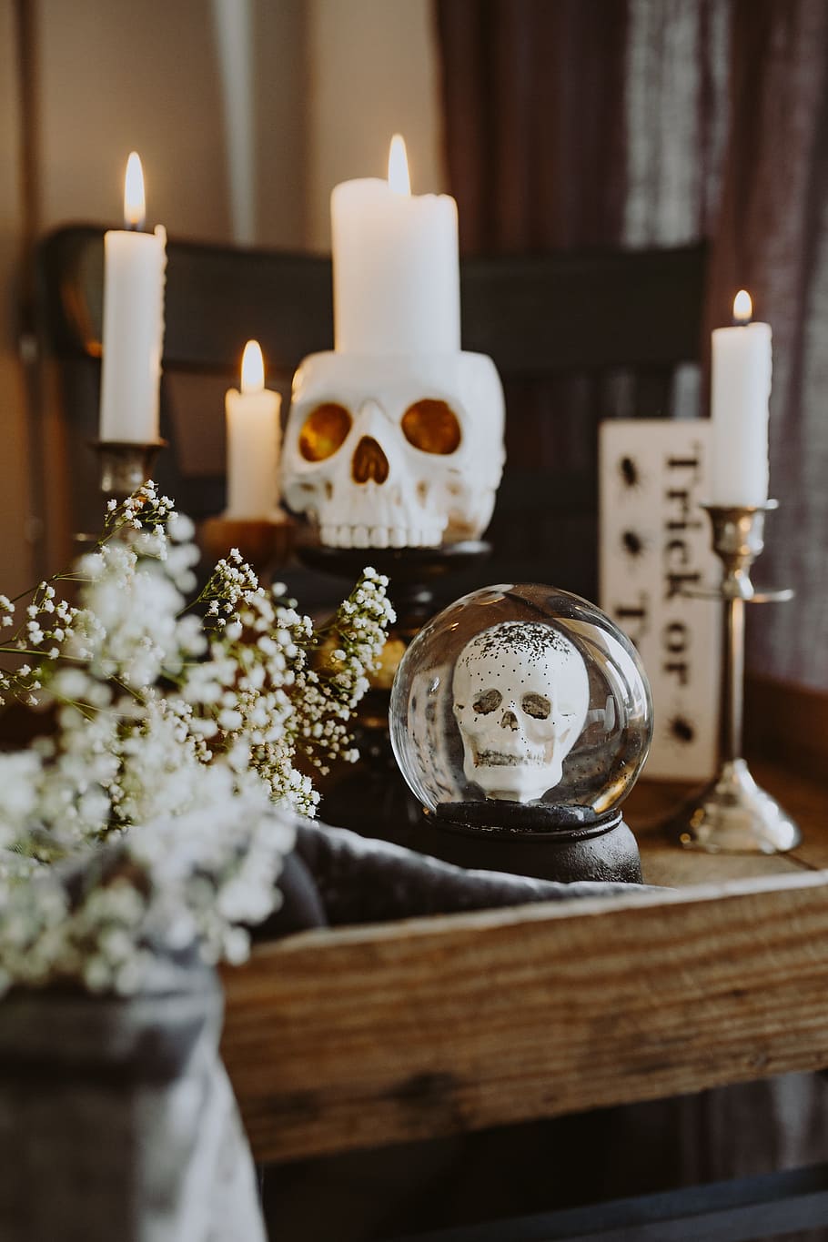 decorações de halloween, velas, outono, crânio, dia das bruxas, outubro, assustador, decorar, vela, ardente