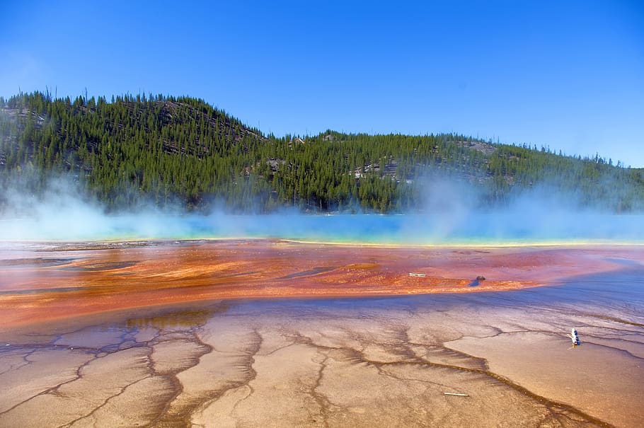 grand prismatic's hot mist, hot, spring, grand, prismatic, yellowstone, national, park, wyoming, usa