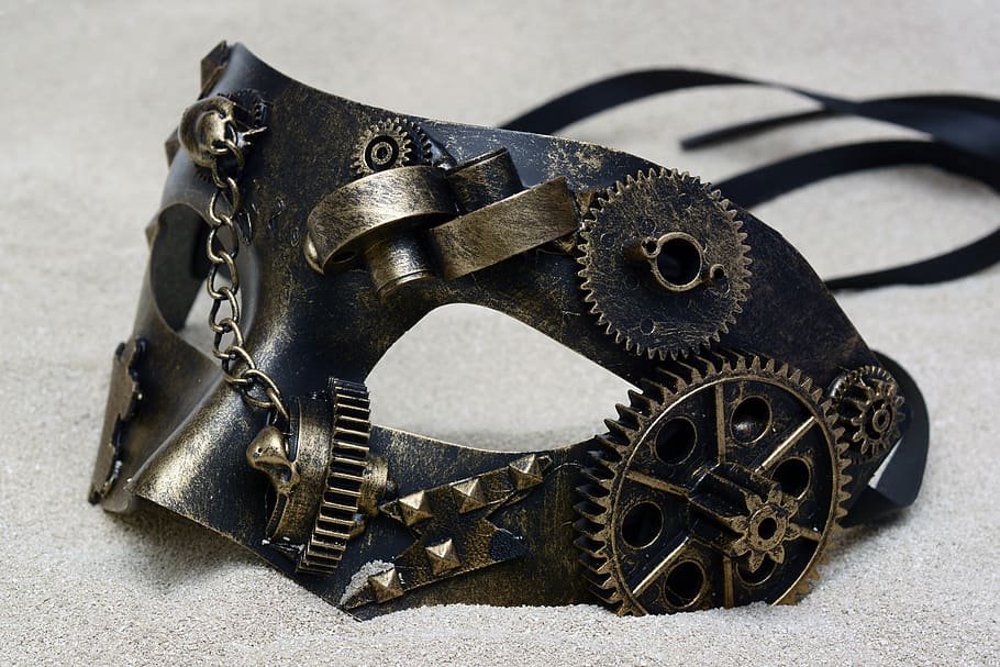 mask, carnival, mysterious, close up, carneval, masquerade, hide, headdress, gear, machine