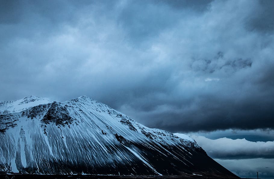 borgarnes, iceland, winter, snow, landscape, mountains, clouds, cold, ice, wallpaper