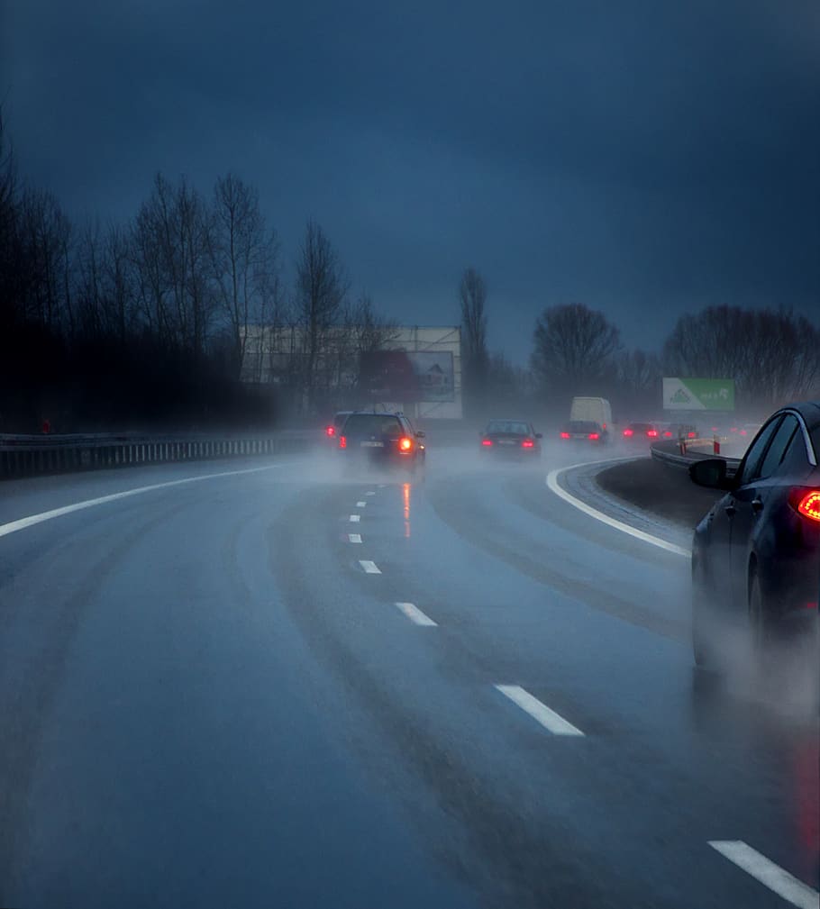 jalan raya, hujan, bahaya, es, musim dingin, kecelakaan, kecepatan, meluncur, mengangkut, mobil