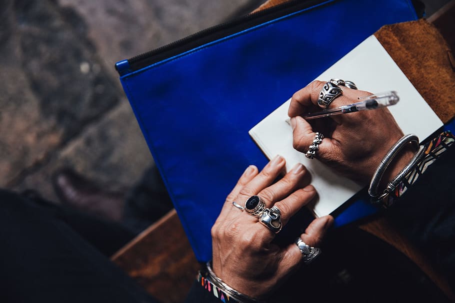 close, male, hands, wearing, rings, writing, paper, antique, drawing, hand