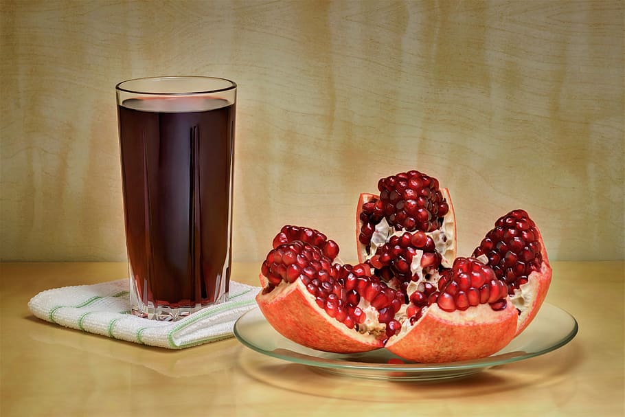 pomegranate, juice, vitamin, red, healthy, ripe, a healthy diet, food, glass, drink