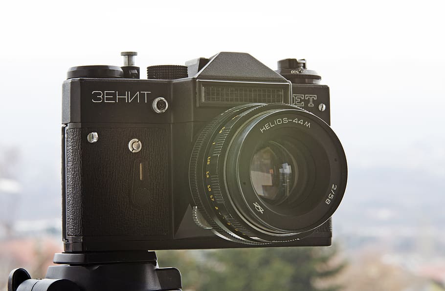 zenit camera, zenit et, helios 44m, selenium light meter, made in russia, cccp, rangefinder camera, retro, film, 35mm