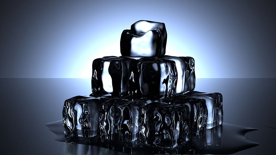 cubos de gelo, frio, água, derreter, beber, sede, refresco, gelo, dentro de casa, close-up
