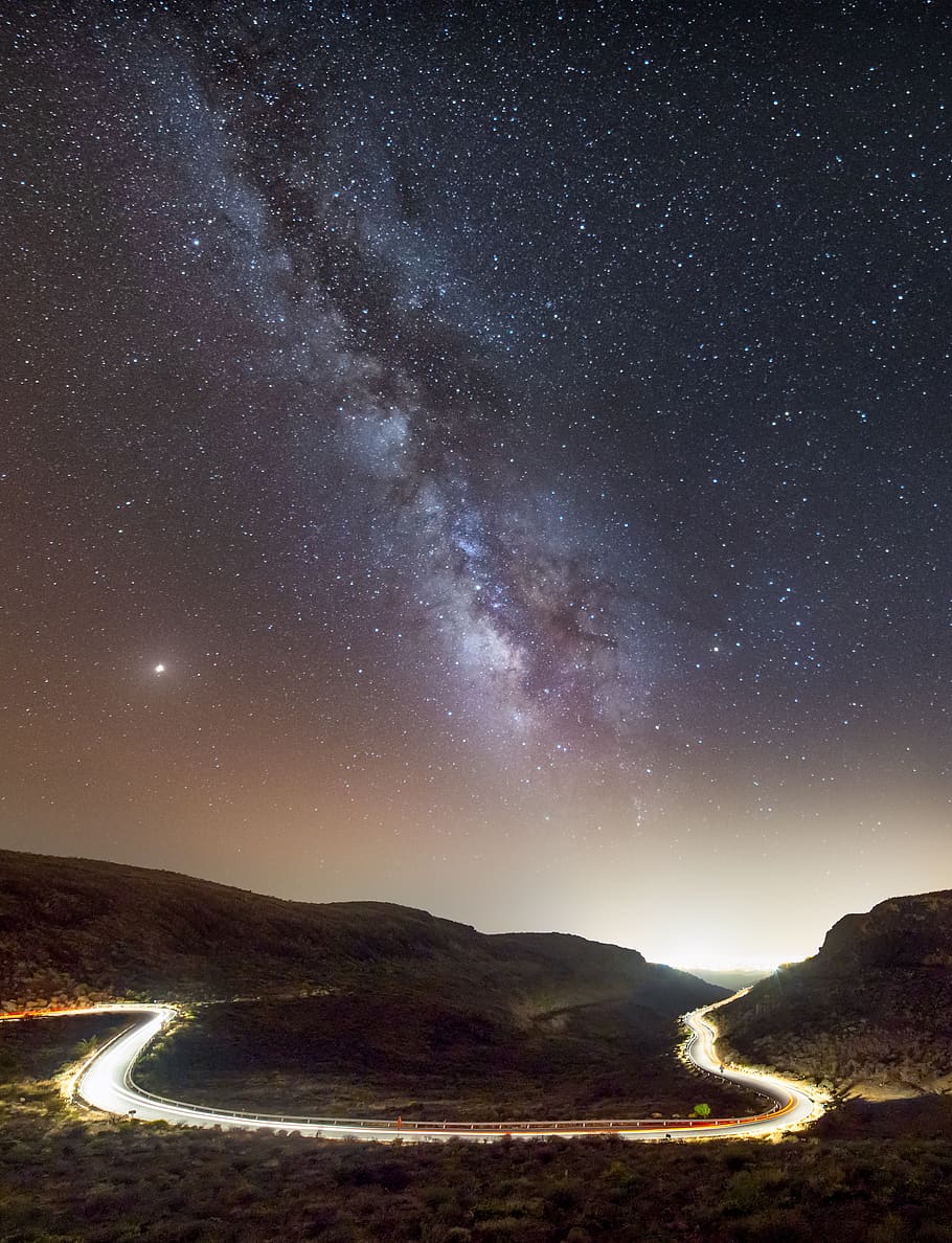 road, night, star, milky way, light, away, view, star - space, space, astronomy
