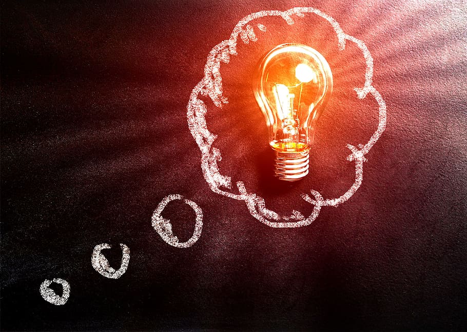 thought, concept, light bulb, blackboard, art, background, bright, bulb, creative, creativity