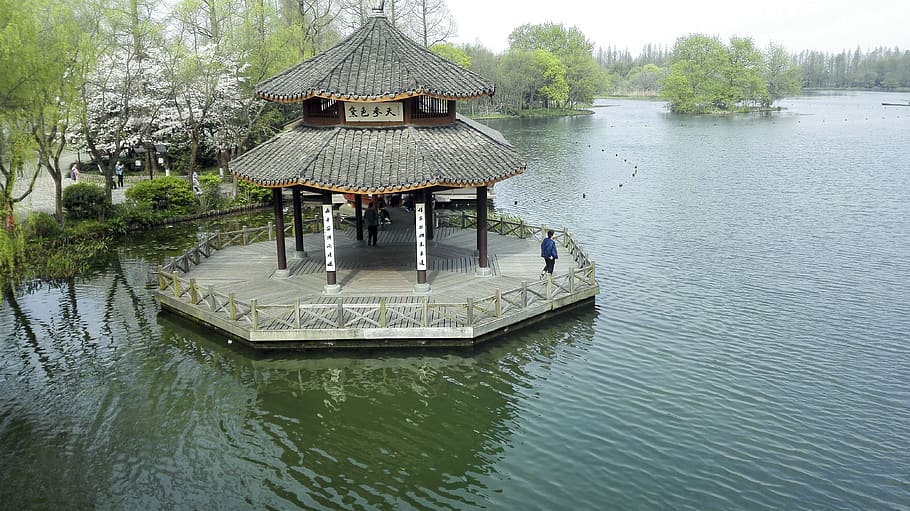 Hangzhou, West Lake, el paisaje, al aire libre, pabellones, chismes, agua, frente al mar, lago, día
