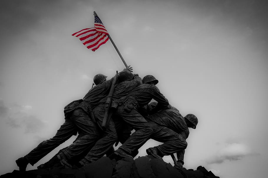 iwo jima, military, flag, monument, memorial, marines, world war 2, washington dc, sculpture, statue