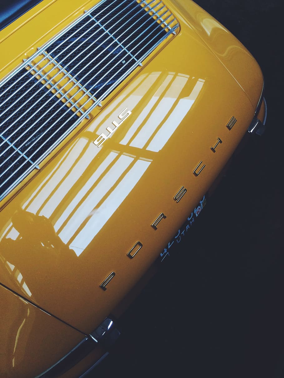 Porsche, car, yellow, shine, shiny, comfort, technology, pattern, low angle view, solar energy