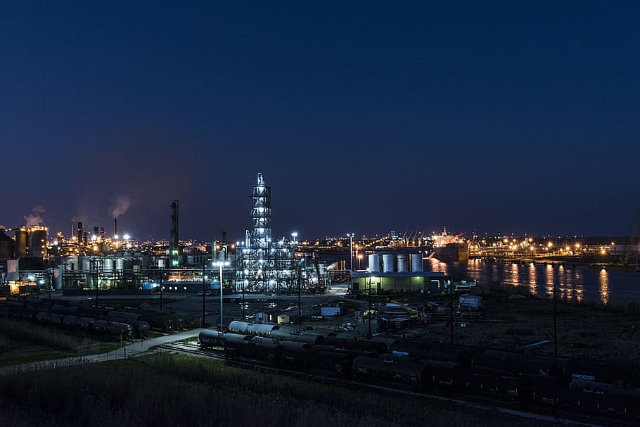 area, industry, industrial, factory, work, night, fuel and power generation, oil industry, building exterior, refinery