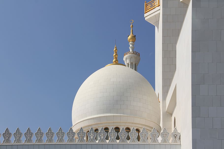 mosque, abu dhabi, islam, white, dome, marble, building, zayed, tourism, built structure