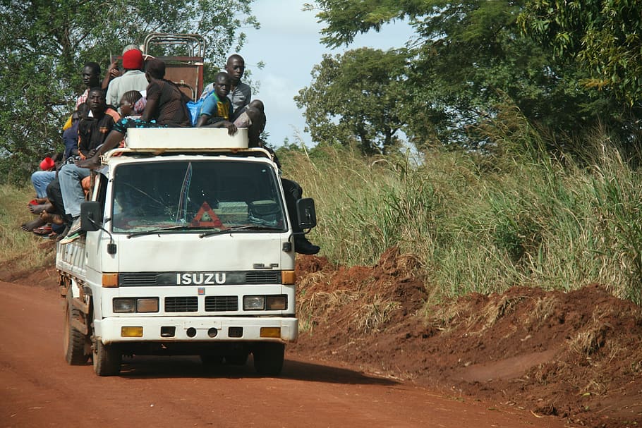 africa, cargo transport, small car, means of transport, overloaded, uganda, gravel roads, transportation, mode of transportation, plant