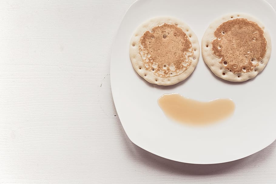 breakfast, food, pancakes, maple syrup, smiley face, morning, plate, food and drink, love, positive emotion