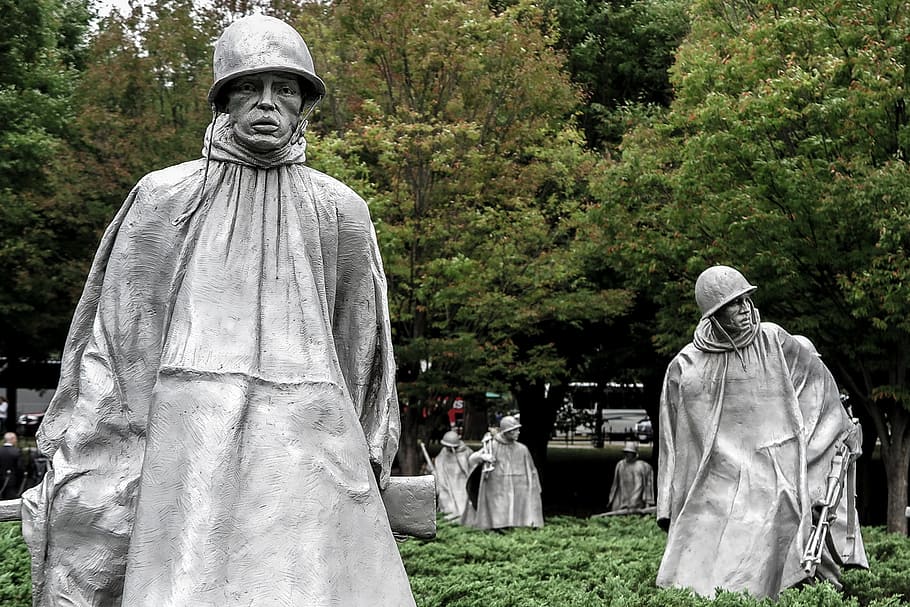 bronce, soldados, memorial de guerra de corea, nacional, centro comercial, washington dc, dc., américa, ejército, cementerio