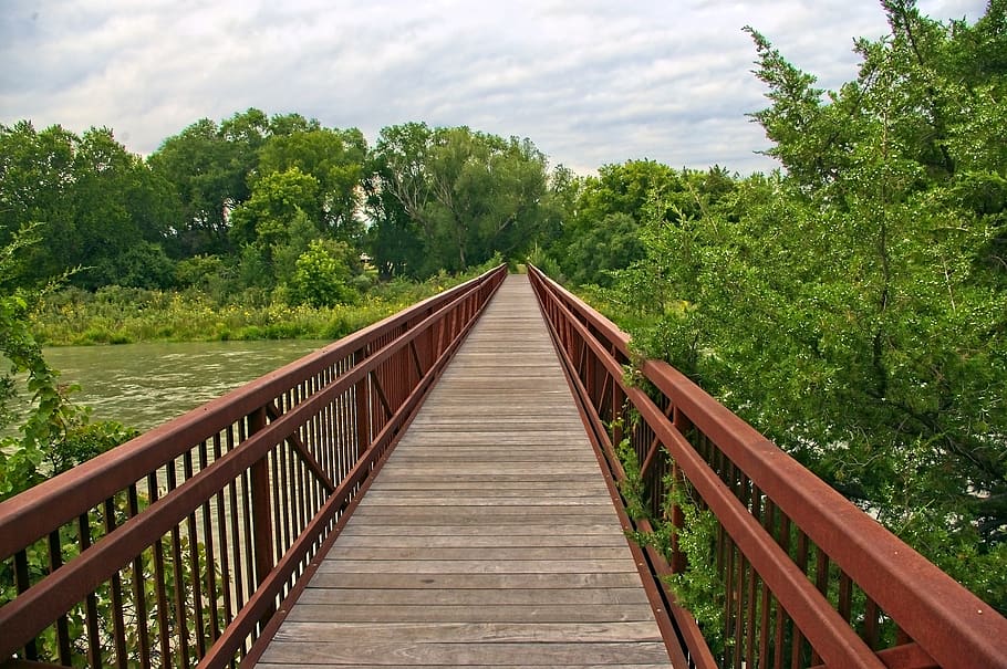 middle loup river footbridge, river, bridge, water, nature, architecture, crossing, walkway, landscape, scenic