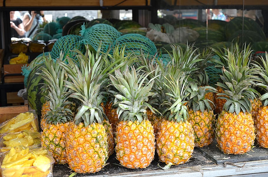 pineapple, green, orange, fruit, exotica, the freshness, tropical ...