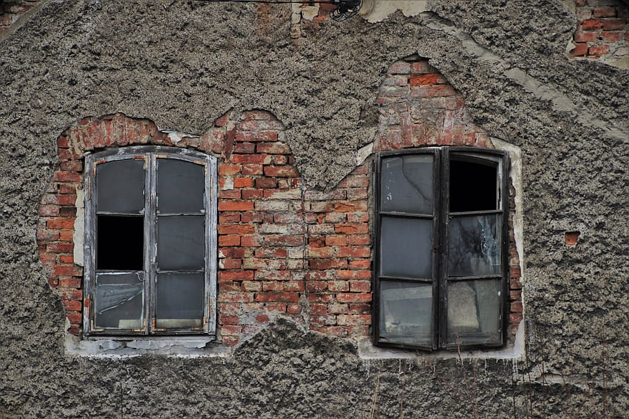 ventanas viejas, yeso, lugares perdidos, patrón, alféizar de la ventana, ventana, choque, apariencia, fachadas, muro