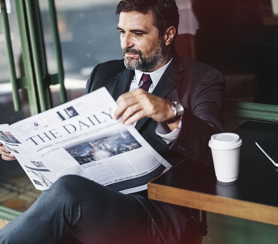 american, business, businessman, cafe, caucasian, ceo, coffee, coffee shop, cup, daily news