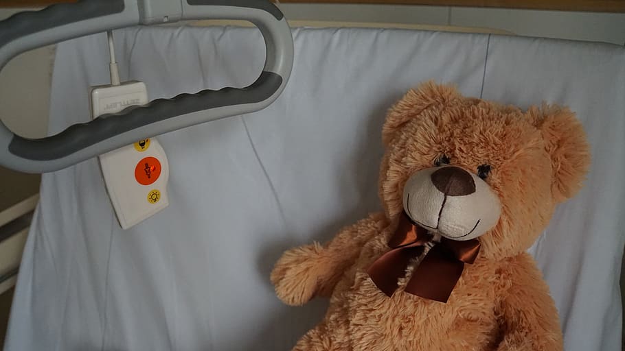 hospital, teddy, ill, bed, mitbringsel, pep talk, stuffed animal, hospital bed, bell, nurse