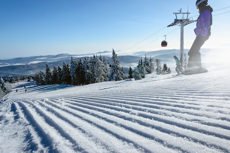 ski slope, winter, snow, cold, frost, frozen, alpine, tree, mountains, gondola