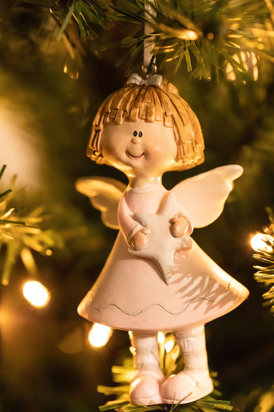 angel, girl, wing, fantasy, figure, woman, art, christmas, christmas tree, decoration
