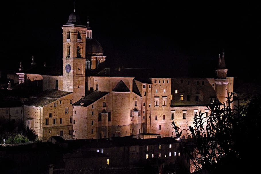 urbino, palazzo ducale, night, historical building, brands, architecture, historic buildings, the ancient city, old palace, historic city