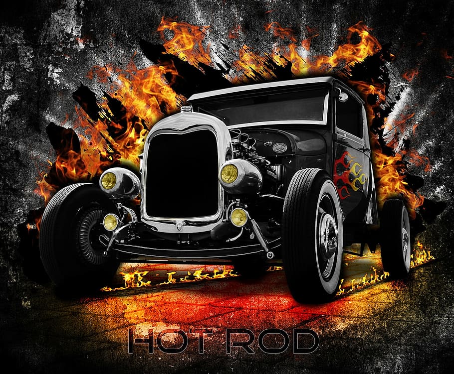 hot, rod, ride, car, automobile, drive, communication, fire, transportation, burning