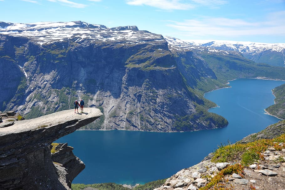 norway, lake, landscape, scenery, troll tongue, scenic, mountain, scenics - nature, beauty in nature, water