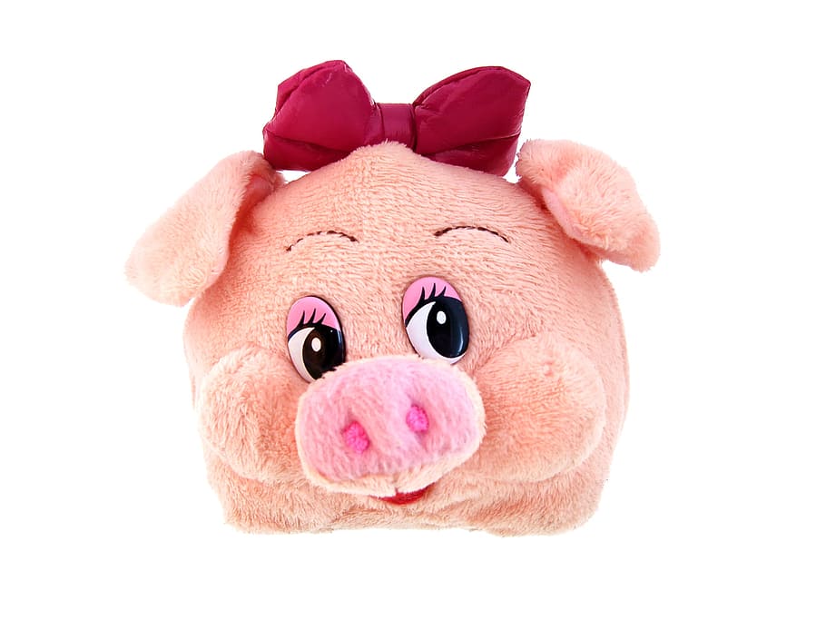 animal, object, pig, piglet, pink, single, toy, ears, cute, bow