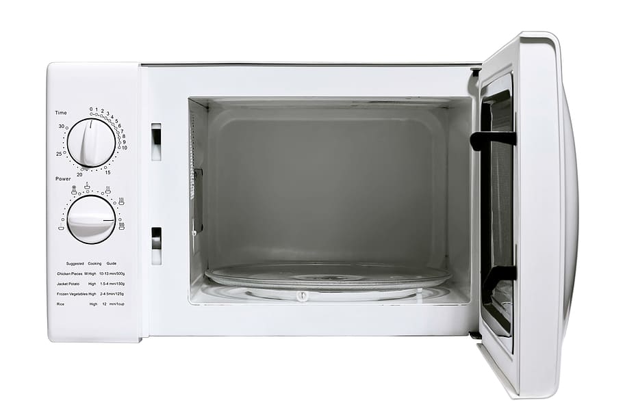 microwave, oven, white, isolated, background, object, food, clean, new, power