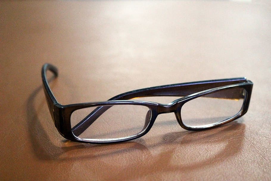 par, óculos de leitura, mesa, óculos, leitura, visão, isolado, marrom, correção, lente