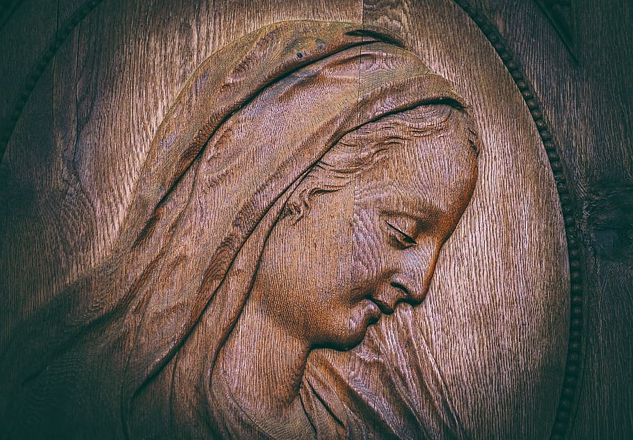 maria, wood, face, wood carving, wooden structure, old, religion, faith, christian, catholic
