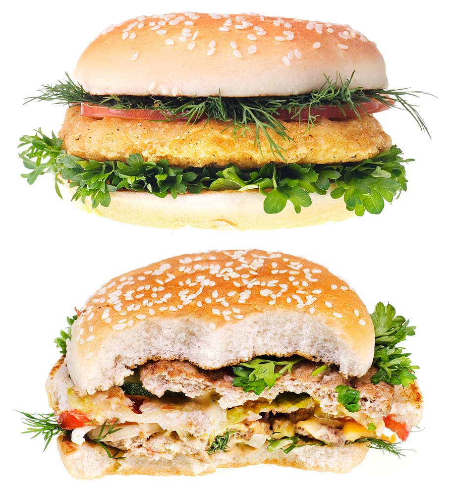 Hamburguesa, comida, rápido, ensalada, dieta, a la parrilla, cena, sandwich, primer plano, aislado