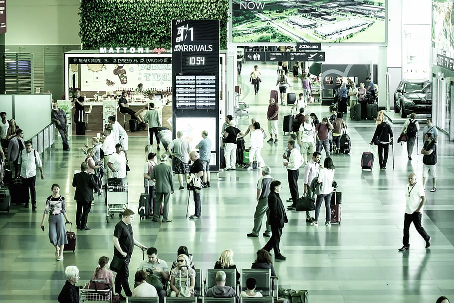 people, airport, large group of people, crowd, group of people, transportation, real people, travel, mode of transportation, architecture