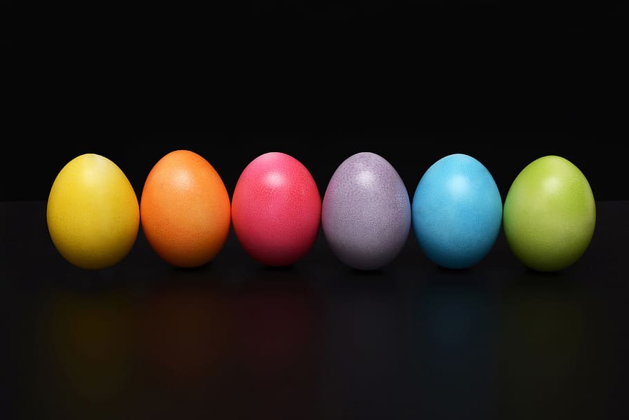 coloridos huevos de pascua, comida y bebida, color, coloridos, pascua, huevo, huevos, tiro del estudio, variación, fondo negro
