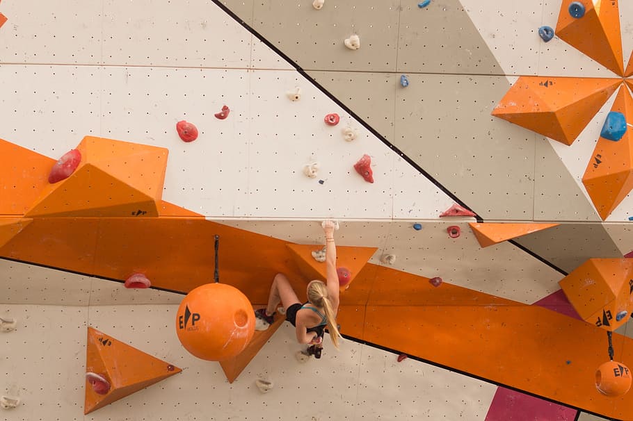 parede, obstáculo, alpinista, escalar, escalando, humano, atividade, cor laranja, característica de construção de parede, parede de escalada