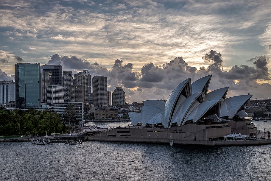 Sydney, ópera, casa, porto, arquitetura, agua, exterior do edifício, céu, cidade, nuvem - céu