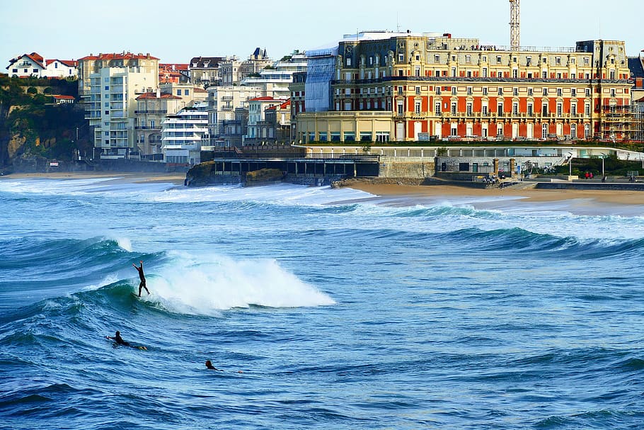 biarritz, mar, oceano, arquitetura, França, praia, céu, areia, farol, sol