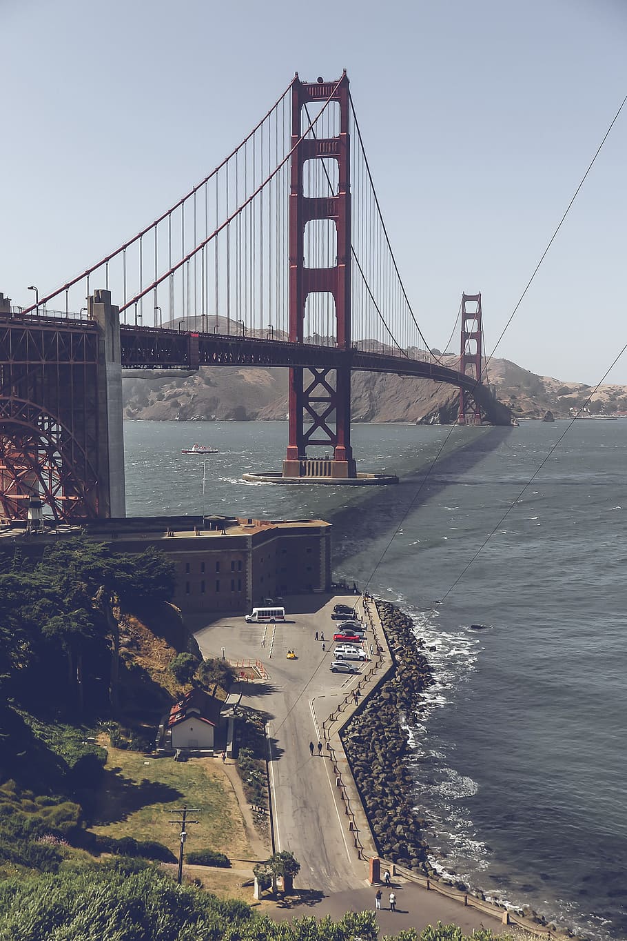 Ver, Golden, Gate Bridge, enfoque de estacionamiento, bahía, puente, California, Golden Gate, Golden Gate Bridge, estacionamiento