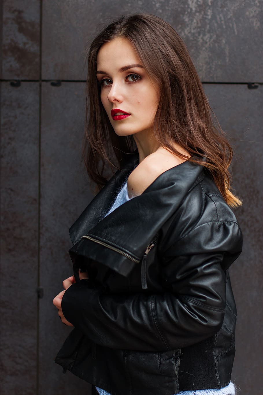 portrait, fashion, woman, young, model, style, stylish, black leather jacket, person, beautiful