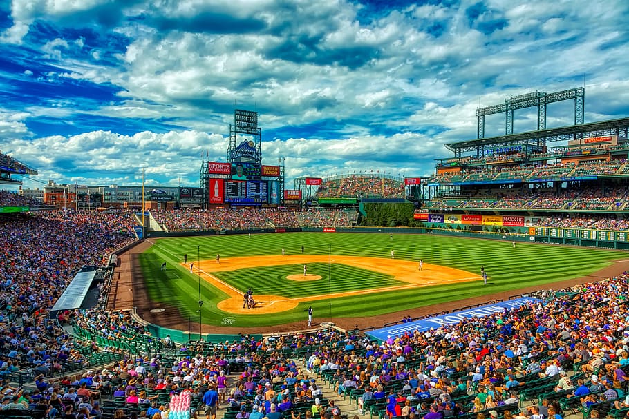 coors field, baseball stadium, colorado rockies, sports, america, fans, crowd, sky, clouds, mood