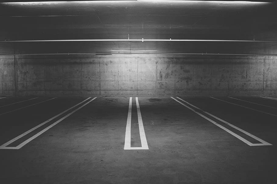 parking lot, parking spaces, lines, concrete, underground, symbol, sign, road marking, architecture, marking