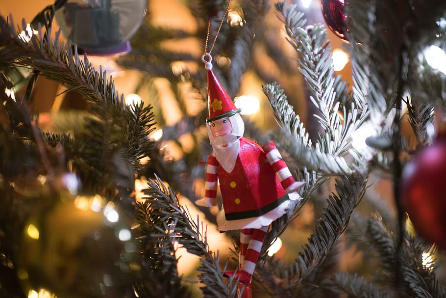 mainan, santa, claus, natal, pohon, dekorasi, lampu, liburan, musim, perayaan