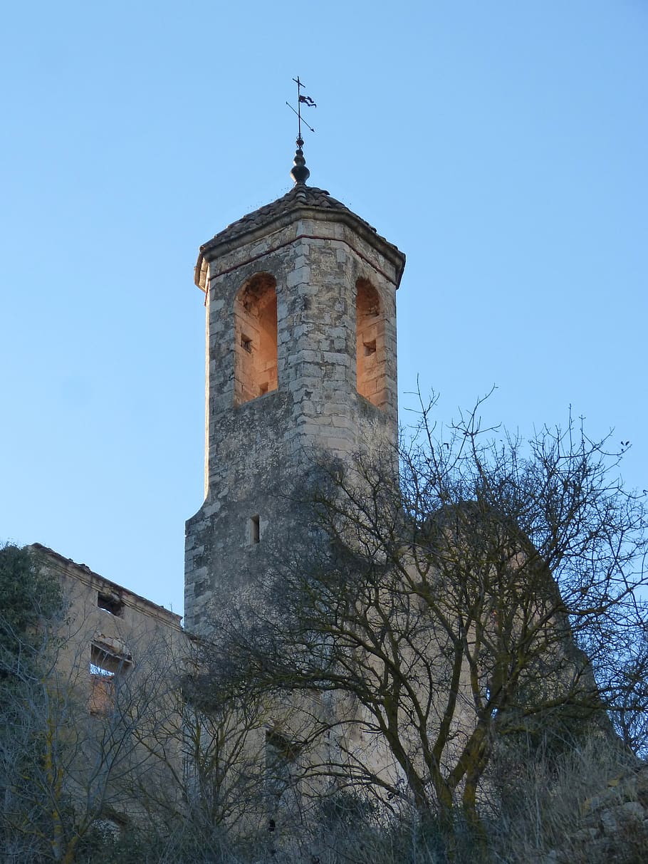 church, ruin, bell tower, dusk, magic, santa perpètua de gaià, catalunya, dream, old, happy