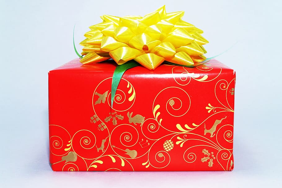hadiah ulang tahun, aneka, ulang tahun, hadiah, kertas, hadiah natal, merah, perayaan, busur, pita - item jahit