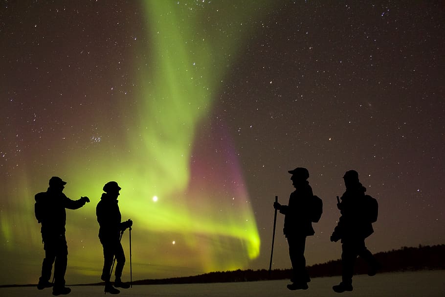 aurora borealis, malam, hiking, ruang, langit, alam, pemandangan, hijau, fenomena, atmosfer