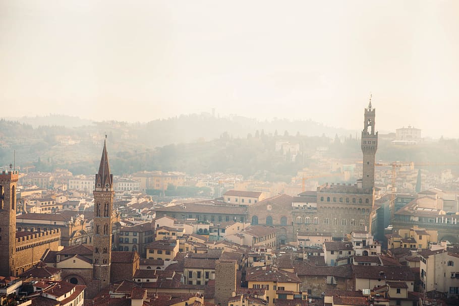 florence, italy, hazy, cloudy, day, architecture, cityscape, construction, europe, historic