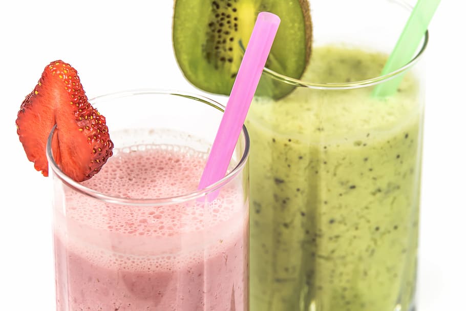 kiwi, strawberry, smoothies, cold, drinks, fruit, chill, glass, refreshment, food and drink
