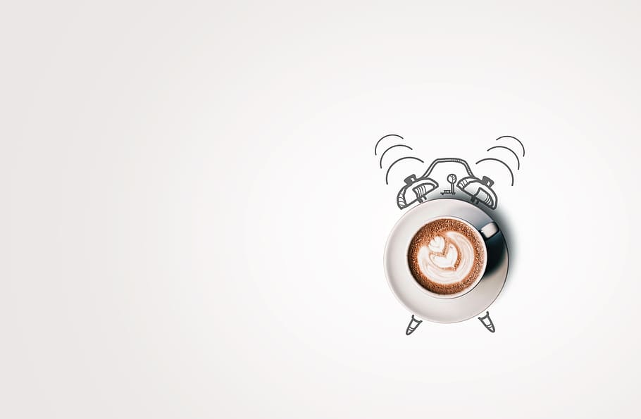 despertar, oler, delicioso, café, -, hora del café, alarma, despertador, alerta, ritmo